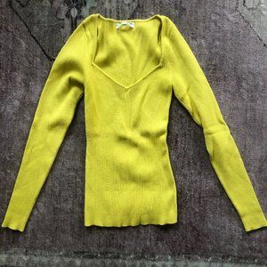 Anthropologie Citron Yellow Sweetheart Neckline Knit Long Sleeve Sweater size XS